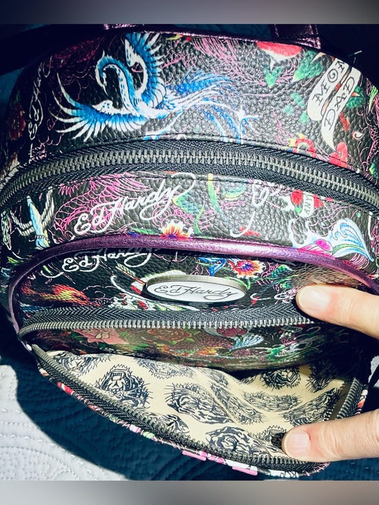 Ed Hardy Multi-Color Floral Skull Mini Backpack with Purple Trim main image 7
